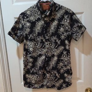 Scotch & Soda Black Short-Sleeve Floral Button-Down Shirt Size Med